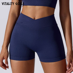 Vitality Girls Yoga Shorts Womens Fitness Tight Elastic Breathable Moisture Wicking mid Waist Threaded Design Sport Pants