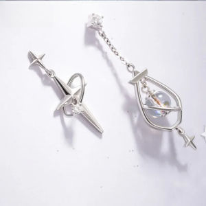 Fashionable Versatile Streling Silver Earrings Asymmetrical Fashion Earrings Retro Style Trending Engagement Party Fine Jewelry