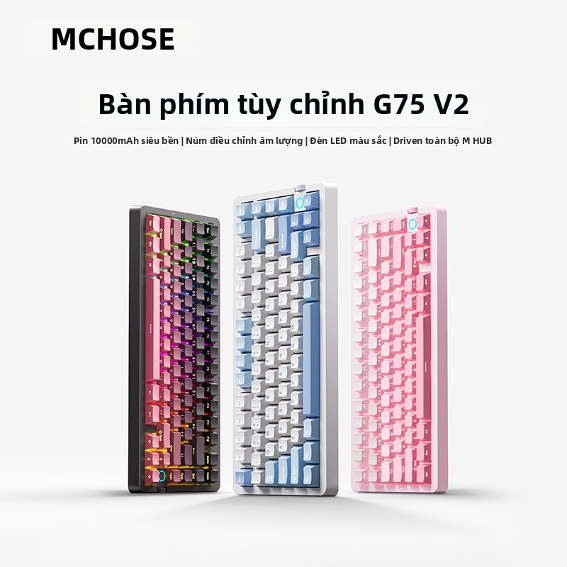 Bàn phím cơ MCHOSE G75 V2 87 phím không dây Bluetooth 3 chế độ tùy chỉnh bên hông dành cho game thủ