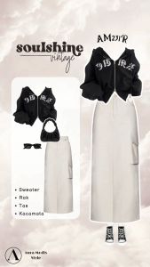 Oneset Setelan Remaja Wanita Korean Style (Sweater Croope + Rok Cargo + Kacamata + Tas) AM231R Keren