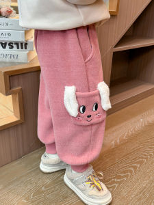Thickened Fleece Girls Pants Autumn Winter Style High Waist Straight Leg Cartoon Patterned Trousers for Kids Baby Girls