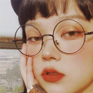 Retro Anti Blue Light Radiation Flat Lens Glasses Womens Decorative Large Face Slim round Frame Myopia Glasses Optical Glasses