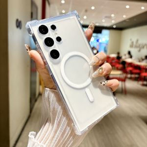 For Magsafe Clear Shockproof Silicone Case For Samsung Galaxy S25 S24 S23 Plus Ultra FE Magnetic Camera Protection Soft Cover