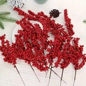 10ชิ้นเบอร์รี่แดงคริสต์มาสกิ่งไม้ปลอมต้นไม้ดอกไม้ประดิษฐ์ฮอลลี่เบอร์รี่เกสรตัวผู้เครื่องประดับสำหรับต้นคริสต์มาสบ้าน