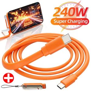 240W 2-in-1 USB C To Type C Fast Charging Foldable Bracket Flat Data Cable For iPhone Oneplus Detachable Cables Adapter 1.5M
