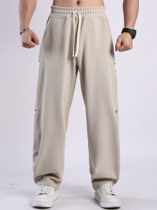 Spring Autumn Heavyweight Loose Mens Long Pants Large Size Elastic Outdoor Sports Wide Leg Pants Morning Run Casual Straight Leg Sweatpants Versatile