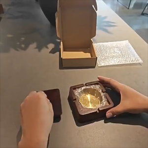 Wooden Ashtray Round Gold Windproof with Lid 304 Stainless Steel Inner 4 Slots Cigarette Asbak Kayu Home Decor