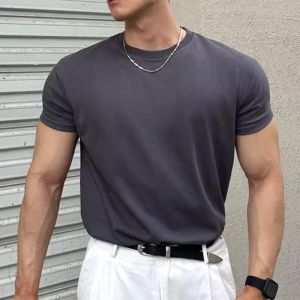 Mens Sporty Short Sleeve T-Shirt Fitness Breathable Regular Fit round Neck Casual Wear Summer New Style American Small Collar