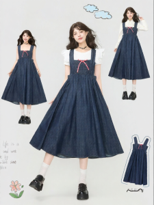 Keiko | Đầm Dạo Phố Jean Selvedge Thô với Flounce