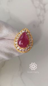 Rosenmarry/แหวนทับทิมแท้ ทรงหยดน้ำ 13 กะรัต ตัวเรือนเงินแท้925ชุบทอง พร้อมกล่อง ไซส 56 รหัส BR013