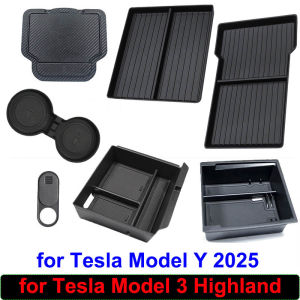 for Tesla Model Y Juniper 2025 Accessories Center Console Storage Box Cup Mat Model 3 Highland Mat Armrest Box Hidden Organizer