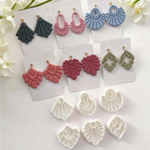 6Pcs Polymer Clay Cutters & Embossing Tools Minimalism French Style  Bohemian Art Deco Hollow Molds for Earrings Jewelry Making