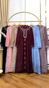 Gamis Brokat Modern Mewah Maudy Dres Ceruty Babydoll Mix Brukat Garden Aplikasi Mutiara Payet Swaroski Plus Renda M L XL XXL 3XL Dress Kondangan Wanita Elegan Jumbo Ootd Remaja Hijab