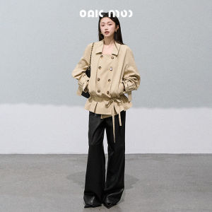 OAKMOO | Áo Khoác Trench Coat Cúc Đôi Dây Nơ Phía Sau Chất Liệu Lyocell Rừng Thu