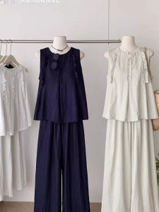 XIBAIYI | Extra Large Size Spring Leisure Suit Wooden Ear Accent Sleeveless Vest Wide Leg Pants