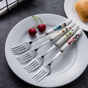 Long-Handled Ceramic Spoon for Children Stainless Steel 304 Cute Cartoon Eating Spoons Household Soup Ladle Dining Utensils