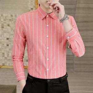 HENGYUANXIANG | Hengyuanxiang 2025 New Mens Striped Shirt Long Sleeve Thin Casual No Ironing Spring Fashionable Polyester Cotton Blend Shirt