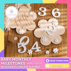 JIGLIE SHOP WOODEN FLORAL WOOD BABY MONTHLY MILESTONES