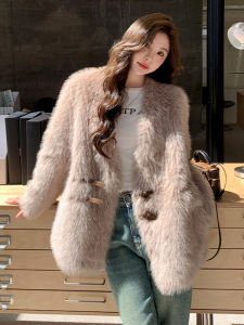 Eco-Friendly Short Fox Fur Jacket Womens Winter Atmosphere Simple Style Versatile Camera Ready Top Quality Material V-Neck