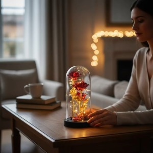 BIN LU 9’’ Large Size Colorful valentines flowers rose artificial flower in glass dome | rose lamp led lights rose in glass | eternal flower | galaxy rose lamp with box | eternal rose gift box | regalo para sa girlfriend | valentines gift for valintines