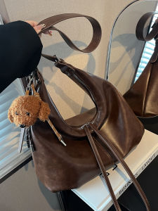 Fashionable Retro Underarm Tote Bag Womens Large Capacity Soft Leather Crossbody Bag American Vintage Style Handbag