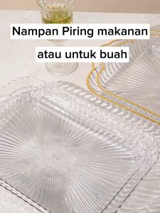 Surprice Nampan Aesthetic Plastik / Kotak Baki Transparan Persegi / Wadah Buah Snack Pegangan / Handle Gold Multifungsi Mewah