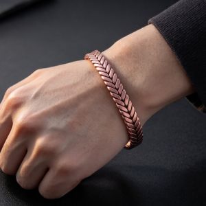 Twisted Pure Copper Bracelet for Men Adjustable Braided Cuff Bangle with Embedded Elements Vintage Therapy Jewelry Gift for Him Birthday Anniversary