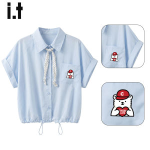 Womens Short Sleeve Shirt French Style Summery Versatile Slim Fit Short Top