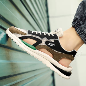 Mens Summer Outdoor Sports Anti-slip Headed Sandals Driving Dual-use Water Shoes Breathable Mesh Slip-ons Flat Rubber Sole