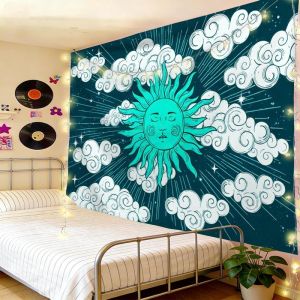 VIKAMA Nền Đỏ Thần Mặt Trời Tấm Thảm Bohemian Hippie Retro Treo Tường Cho Phòng Ngủ Trang Trí Phòng Khách Polyester Không Dệt In Hình