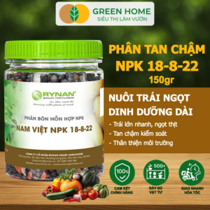 Phân Tan Chậm GreenHome Rynan NPK 18-8-22 Hũ 150grDùng Cho Cây Ăn TráiCây Lâu Năm Phục Hồi Nhanh