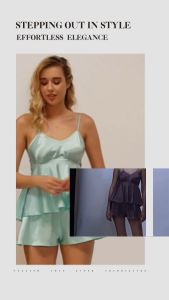 Đồ bộ mặc nhà WANNABE bộ đùi nữ babydoll phối áo cột nơ hở lưng duyên dáng mang lại vẻ xinh xắn cho bạn BS613