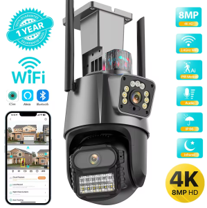 6MP 4K WiFi Camera Dual Lens Dual Screen IP Camera Protection Waterproof Security CCTV Video Surveillance Camera