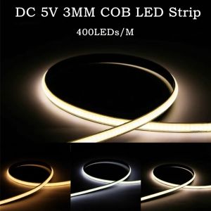 Ultra Thin 5V COB LED Strip Colorful Dimmable 3MM High Density Flexible Light 400LEDs With USB/DC Plug Or 2Pin Wire For DIY Home