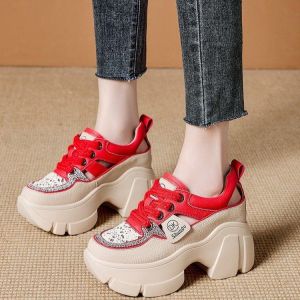 Genuine Leather Elevator Womens Sandals 2024 Summer New Arrival All-Matching Hollow Breathable Hole Thick Sole Platform Shoes Roman Sandals