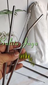 isi 12 set - souvenir pernikahan reusable stenlis straw set 3 in 1 / souvenir pernikahan sedotan stenlis kemasan pouch serut