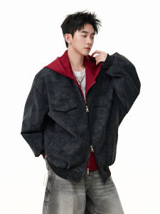 WUKONGYOUHUO | Retro Hooded PU Leather Jacket Patchwork Faux Two Pieces