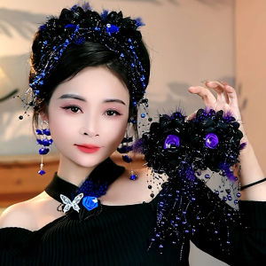 Korean Style Retro Bright Flash Flower Color Block Bead Tassel Shark Clamp Fashionable All-Match High-End Feeling Hair Clip