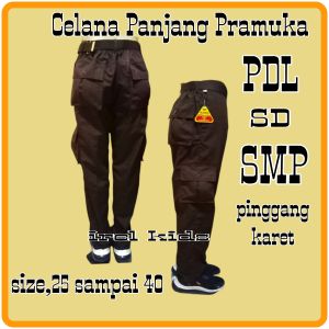 Celana Pramuka pinggang Karet PDL Gamblok Kantong Enam SD SMP