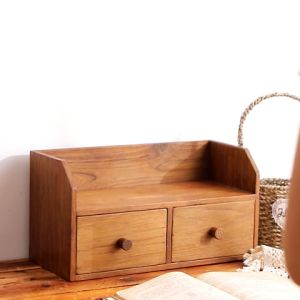 ไม้สักเก็บเครื่องสำอางชั้นวางของกล่องแกะสลักไม้เนื้อแข็งตู้เล็กมีลิ้นชักเก็บของได้ กล่องไม้ตั้งโต๊ะเครื่องแป้ง