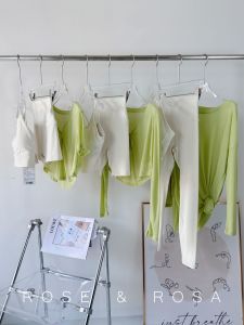 ชุดกีฬาสตรีสีเขียวเลมอนสำหรับออกกำลังกาย ชุดโยคะ ชุดวิ่ง เสื้อผ้าใส่ด้านนอก ชุดกีฬา ชุดลำลอง ดีไซน์ใหม่ สัมผัสเนื้อนุ่มสบาย