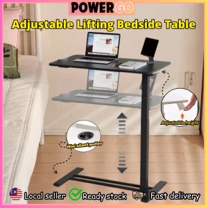 Adjustable Height Bedside Table with Wheels Multi-Functional Overbed Desk for Laptop and Reading Elegant Black Finish
