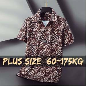 【Plus Size】Men Oversized Big Size Loose Collar Short Sleeve Tops Man Casual Beach Hawaii Leopard Texture Printed Shirts