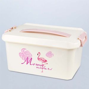 RRS กล่องสี่เหลี่ยมมีฝาพร้อมที่หิ้ว สีครีม ลายฟามิงโก้ กล่องสี่เหลี่ยม กล่องสีครีม กล่อง กล่องใส่ของ กล่องพลาสติก - เครื่องครัว