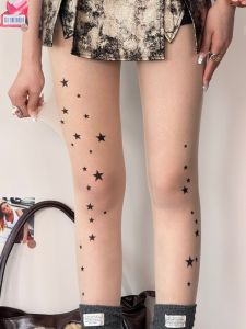 ถุงน่องพิมพ์ลายดาว BON สไตล์หวานน่ารักพร้อมแกนลวดสปริงบางใช้สีผิวอเนกประสงค์ดูผ่านดีไซน์