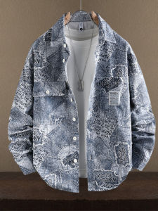 Áo Khoác Dài Tay Nam Denim In Hình Xanh
