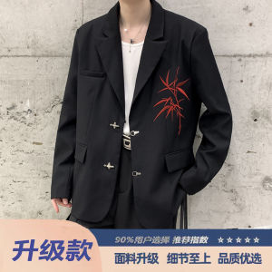 New Chinese Style Mens Suit Jacket Spring Autumn Embroidery Bamboo Leaf Wedding Engagement Party Wear Standard Fit Long Sleeve