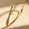Luxury Unique Double Crystal Nail Head Cross Stainless Steel Bracelet For Woman Gold Color Love Wedding Gift Bangle Jewelry. 
