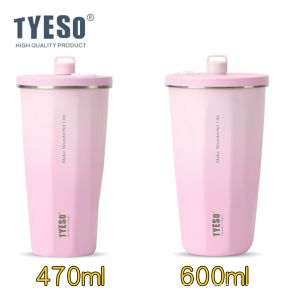 Tyeso Insulated Tumbler With lid And Straw Stainless Steel Tumblers Travel Coffee Mug Thermal Cup Summer Super Cooler Cup