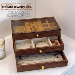 Elegant Walnut Finish Large Capacity Jewelry Box